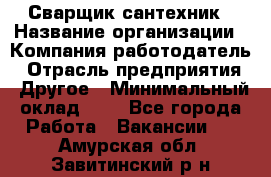 Сварщик-сантехник › Название организации ­ Компания-работодатель › Отрасль предприятия ­ Другое › Минимальный оклад ­ 1 - Все города Работа » Вакансии   . Амурская обл.,Завитинский р-н